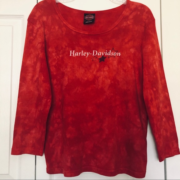 Harley Davidson Red 3/4 Sleeves w/Tie Dyed Pattern - Picture 2 of 6
